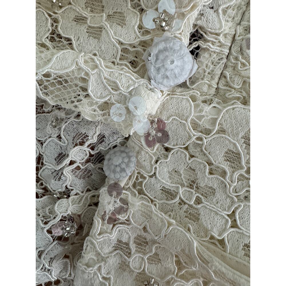 Self-Portrait Crystal Embellished Cord Lace Midi Dress Ivory Bridal US 8 - Picture 14 of 16